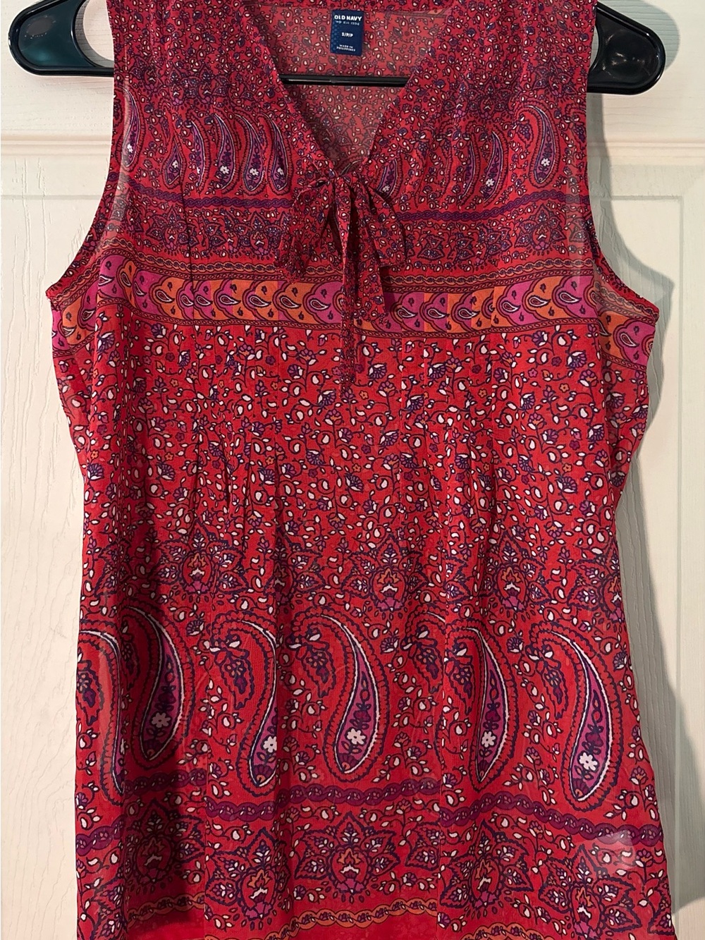 Old Navy Red Paisley Tie-Neck Tank Top